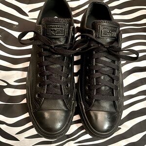 Sporty Black Leather Converse All Star Tennis Shoes, Women’s Size 10.5/Men’s 8.5